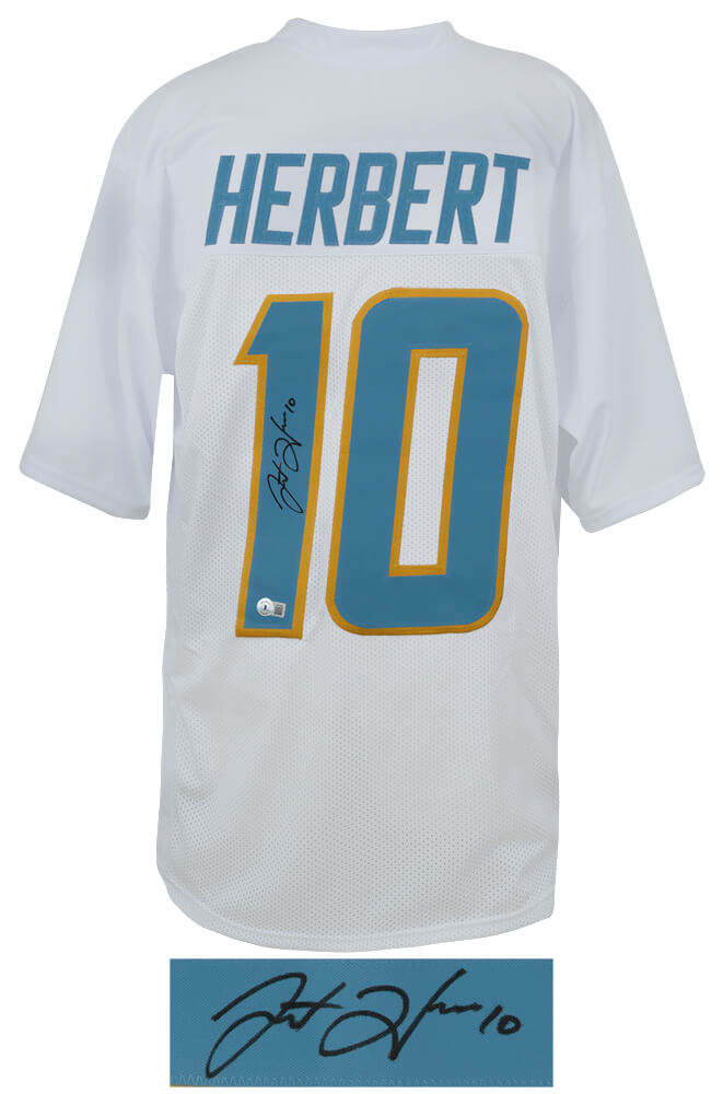 Justin Herbert Signed White Custom Football Jersey - (Beckett)