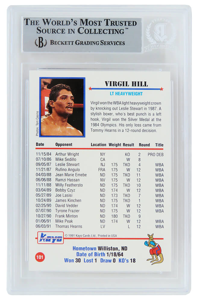 Virgil Hill Signed 1991 Kayo Boxing Trading Card #101 w/HOF'13 - (Beckett Encapsulated)