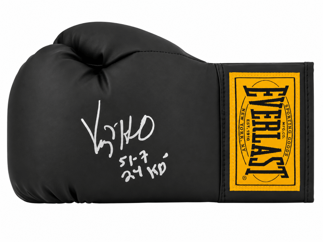 Virgil Hill Signed Everlast Black Full Size Boxing Glove w/51-7, 24 Kos