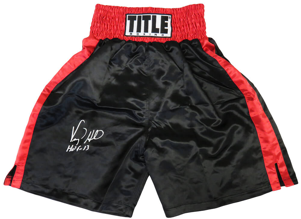 Virgil Hill Signed Title Black With Red Trim Boxing Trunks w/HOF'13