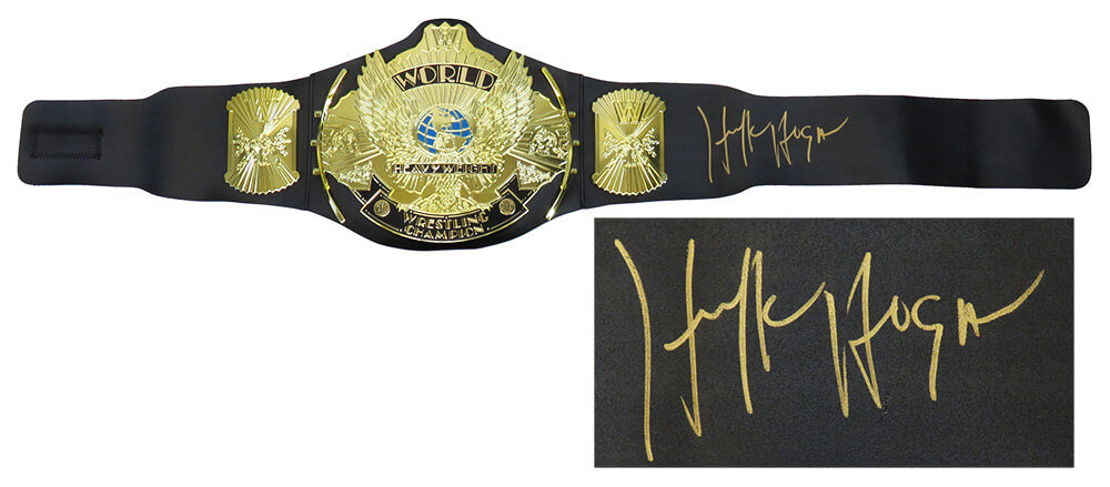 Hulk Hogan Signed WWE World Heavyweight Champion Winged Eagle Black Replica Wrestling Belt