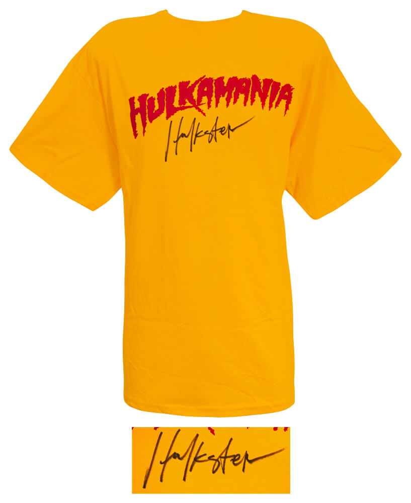 Hulk Hogan Signed Hulkamania Yellow Wrestling T-Shirt w/Hulkster Signature
