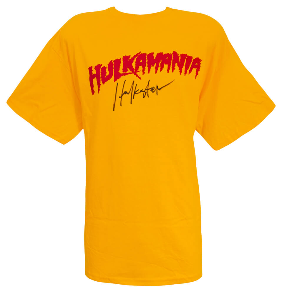 Hulk Hogan Signed Hulkamania Yellow Wrestling T-Shirt w/Hulkster Signature