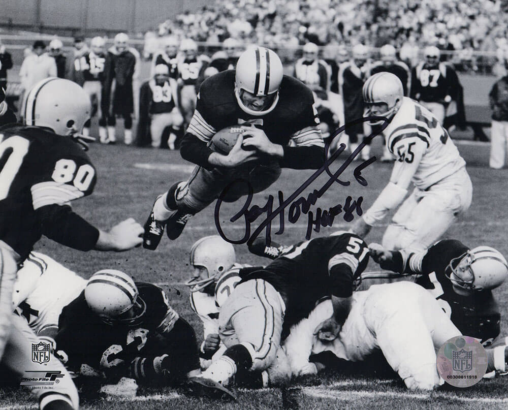 Paul Hornung Signed Green Bay Packers B&W Goaline Dive 8x10 Photo w/HOF'86