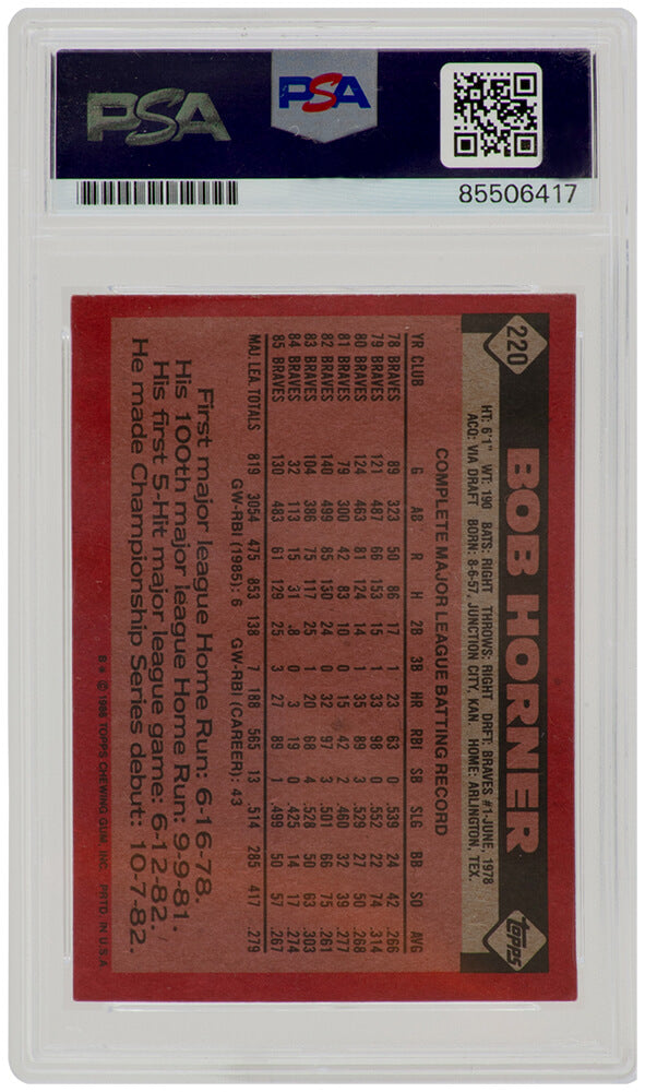 Bob Horner Signed Braves 1986 Topps Baseball Trading Card #220 - (PSA Encapsulated)