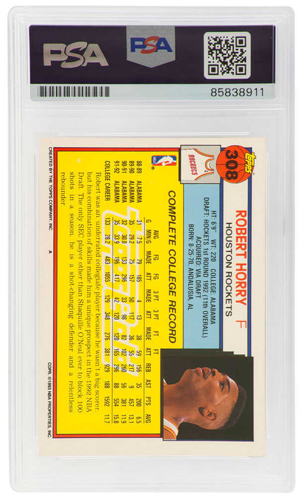 Robert Horry Signed Houston Rockets 1992 Topps GOLD Rookie Basketball Card #308 - (PSA Encapsulated)