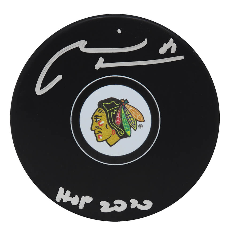 Marian Hossa Signed Chicago Blackhawks Logo Hockey Puck w/HOF 2020
