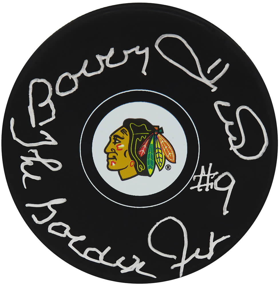 Bobby Hull Signed Chicago Blackhawks Team Logo Hockey Puck w/The Golden Jet
