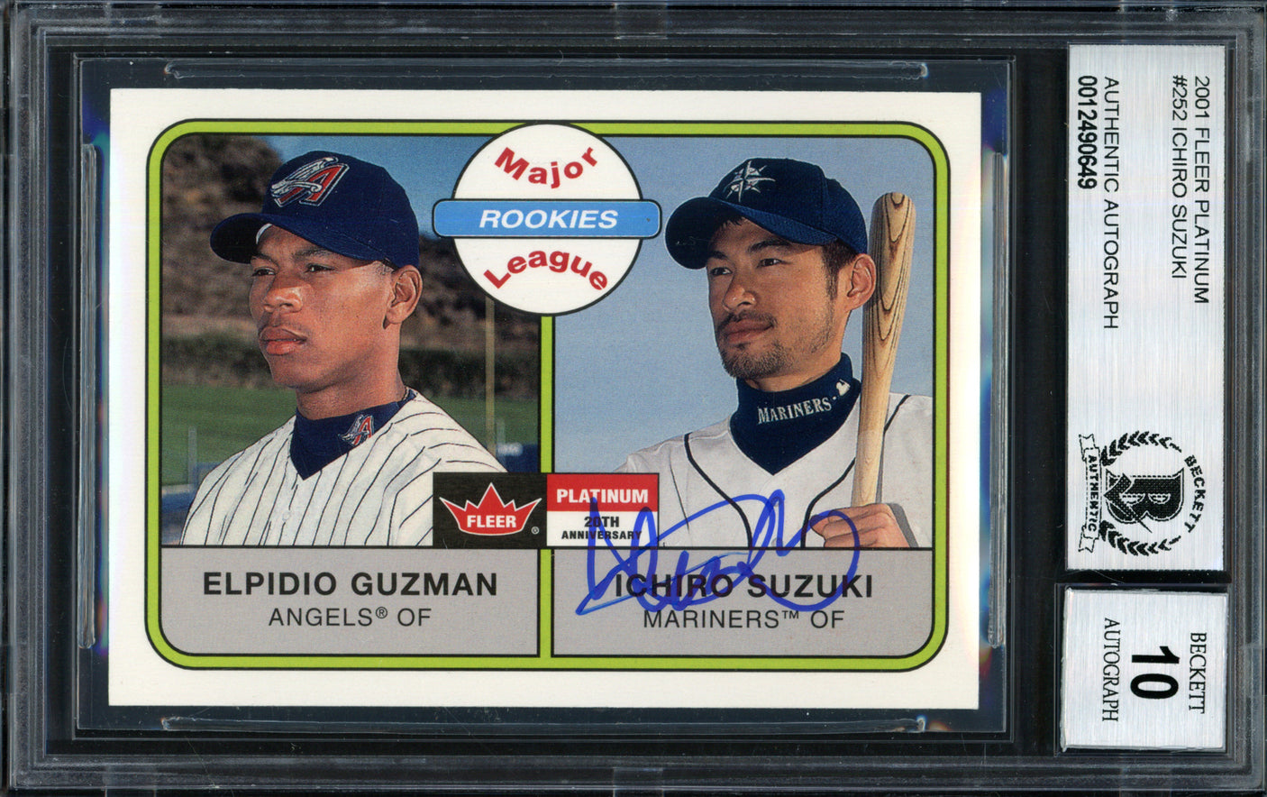 Ichiro Suzuki Autographed 2001 Fleer Platinum Rookie Card #252 Seattle Mariners Auto Grade 10 Beckett BAS #12490649
