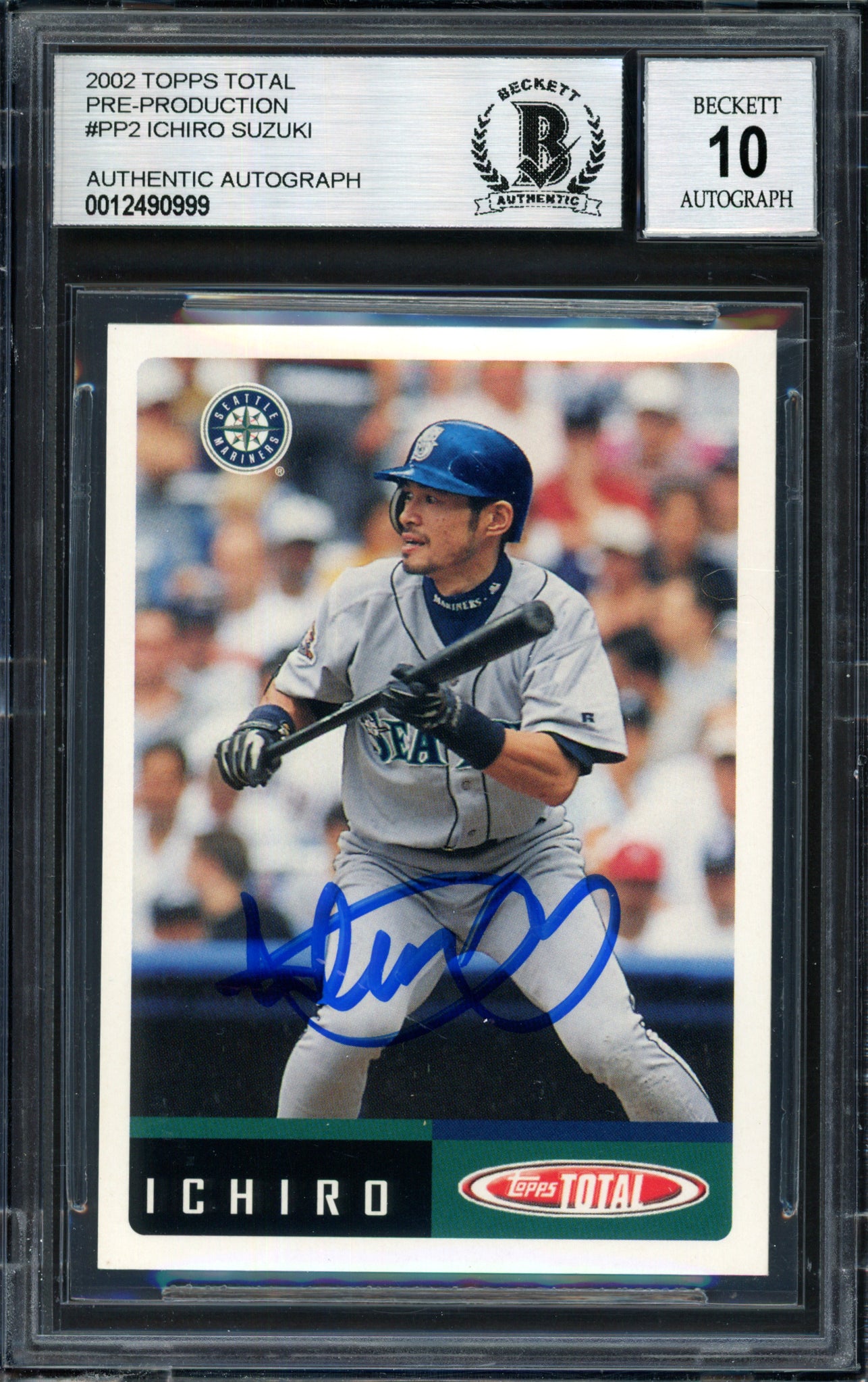 Ichiro Suzuki Autographed 2002 Topps Total Card #PP2 Seattle Mariners Auto Grade 10 Beckett BAS #12490999