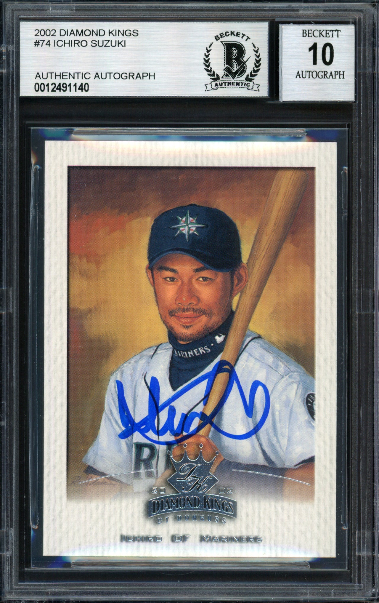Ichiro Suzuki Autographed 2002 Donruss Diamond Kings Card #74 Seattle Mariners Auto Grade 10 Beckett BAS Stock #182505