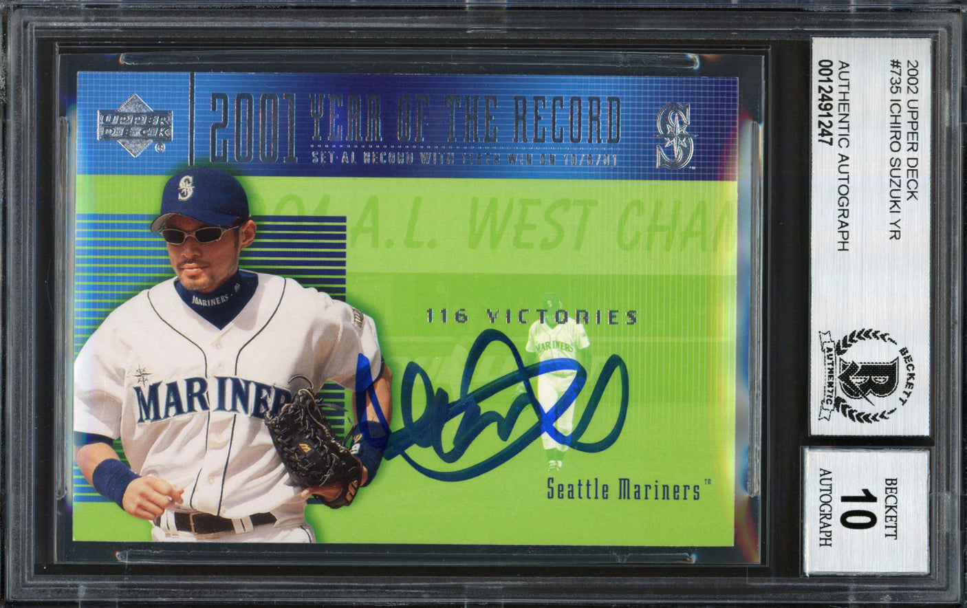 Ichiro Suzuki Autographed 2002 Upper Deck Year of the Record Card #735 Seattle Mariners Auto Grade 10 Beckett BAS #12491247