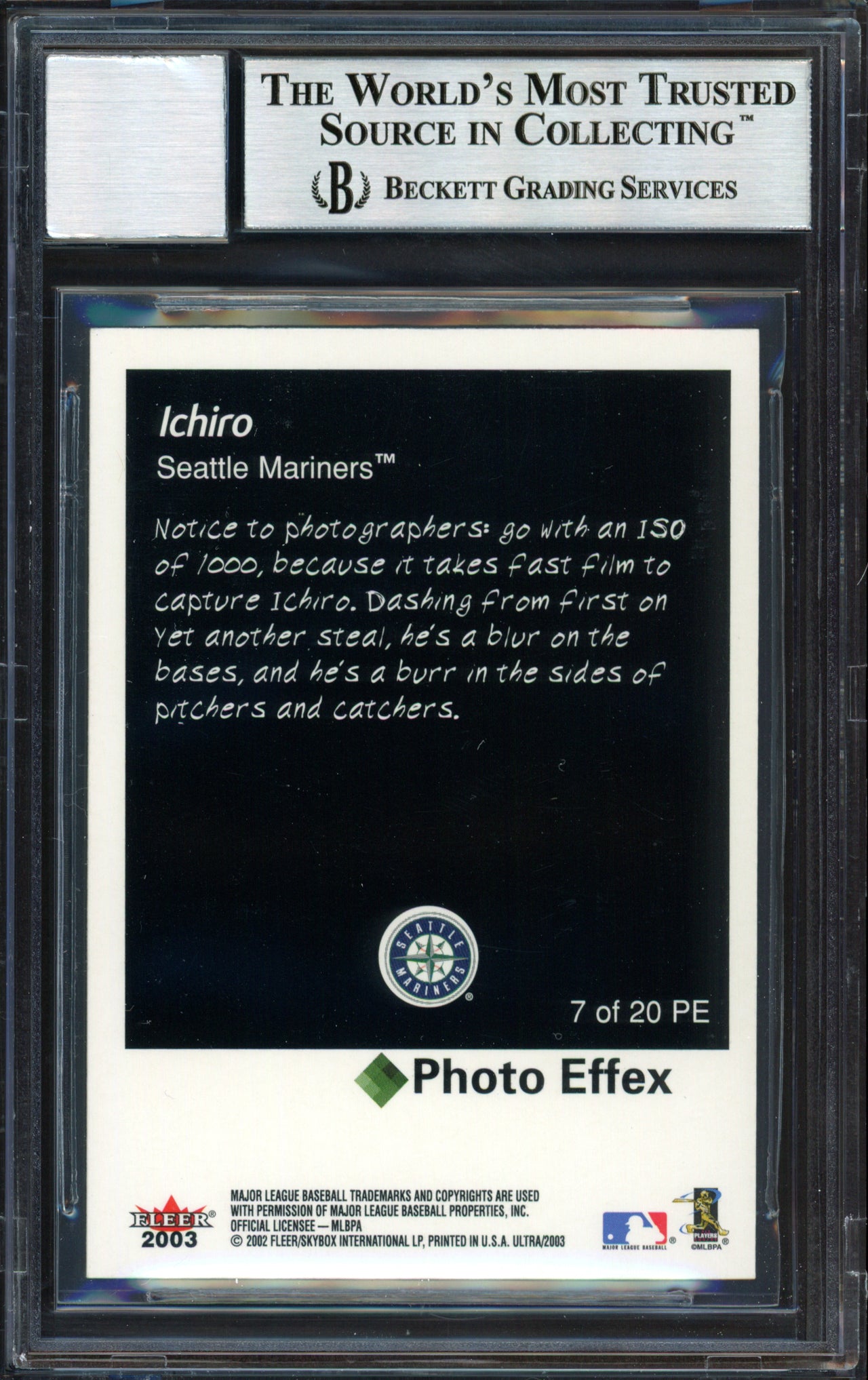 Ichiro Suzuki Autographed 2003 Fleer Ultra Photo Effex Card #7 Seattle Mariners Auto Grade 10 Beckett BAS #12491252