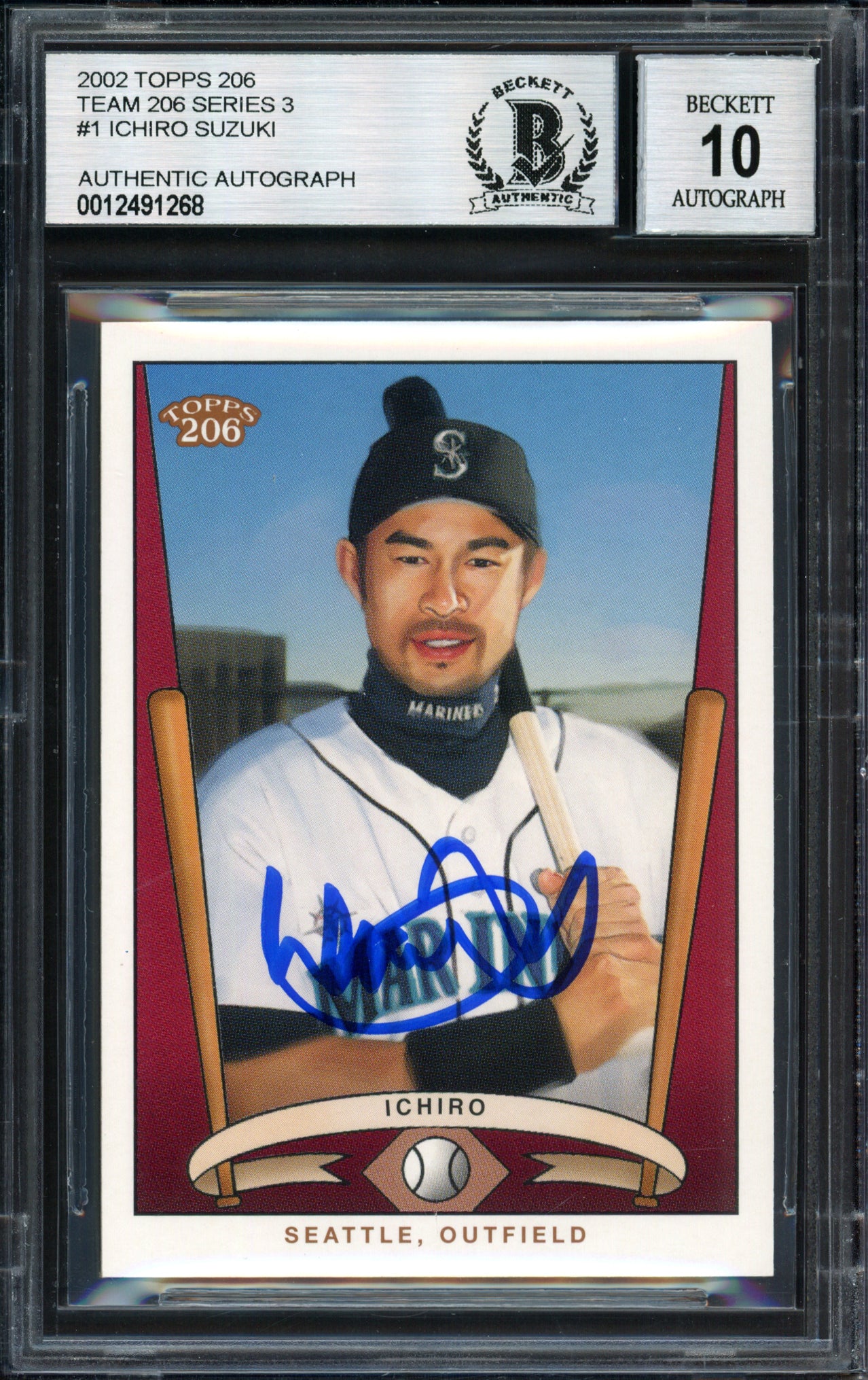 Ichiro Suzuki Autographed 2002 Topps 206 Card #T206-1 Seattle Mariners Auto Grade 10 Beckett BAS #12491268