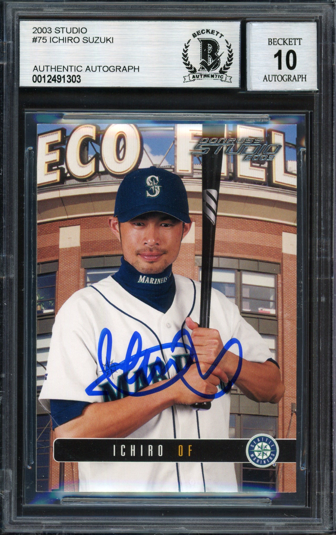 Ichiro Suzuki Autographed 2003 Donruss Studio Card #75 Seattle Mariners Auto Grade 10 Beckett BAS #12491303