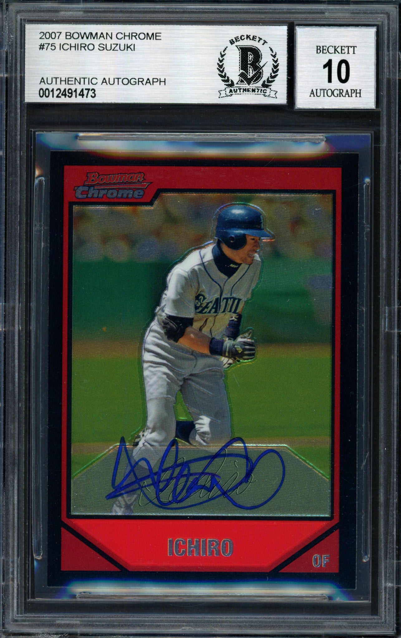 Ichiro Suzuki Autographed 2007 Bowman Chrome Card #75 Seattle Mariners Auto Grade 10 Beckett BAS #12491473