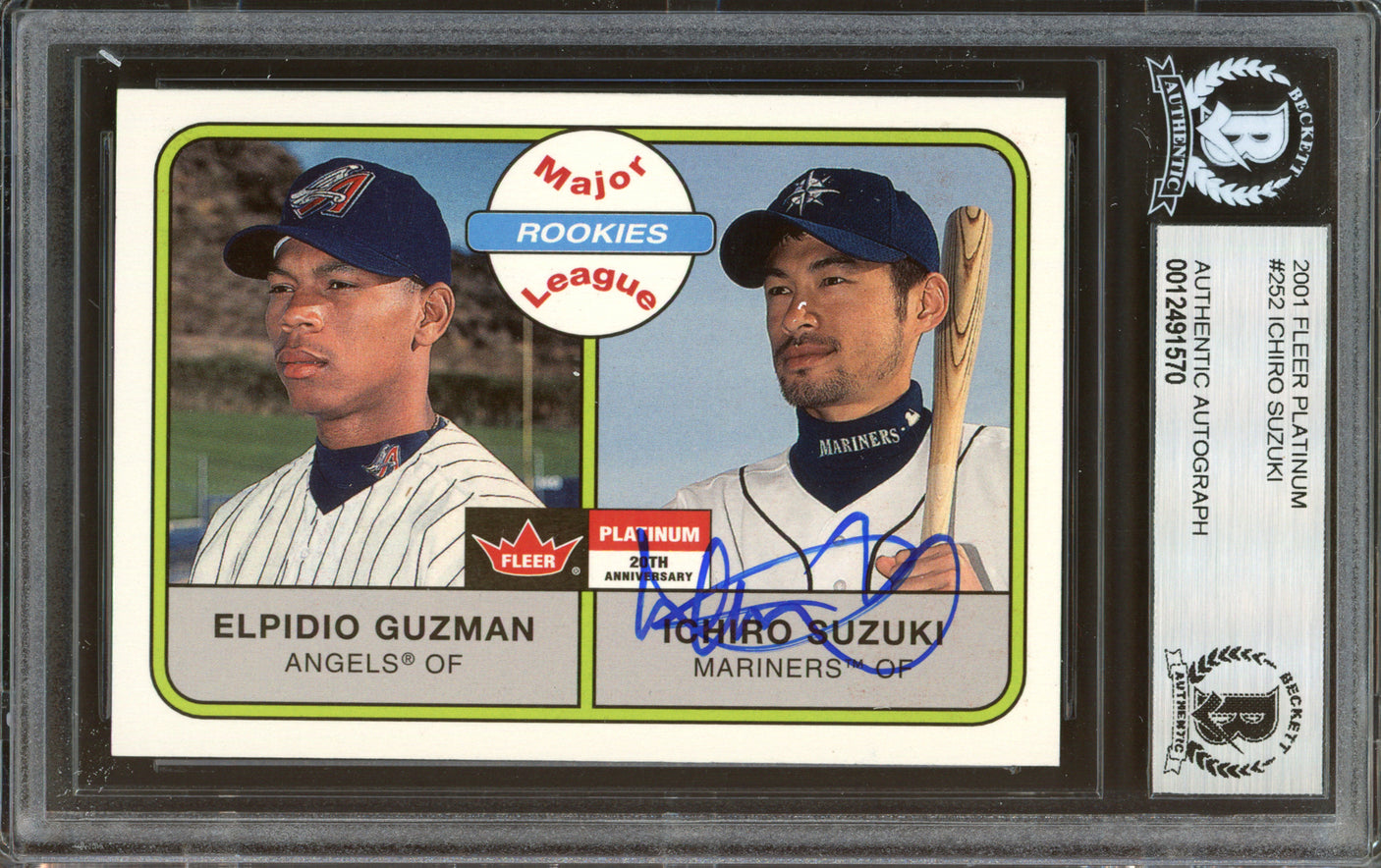 Ichiro Suzuki Autographed 2001 Fleer Platinum Rookie Card #252 Seattle Mariners Beckett BAS #12491570