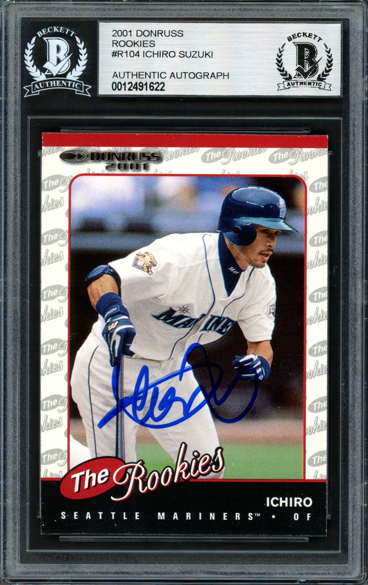 Ichiro Suzuki Autographed 2001 Donruss Rookie Card #R104 Seattle Mariners Beckett BAS Stock #182320