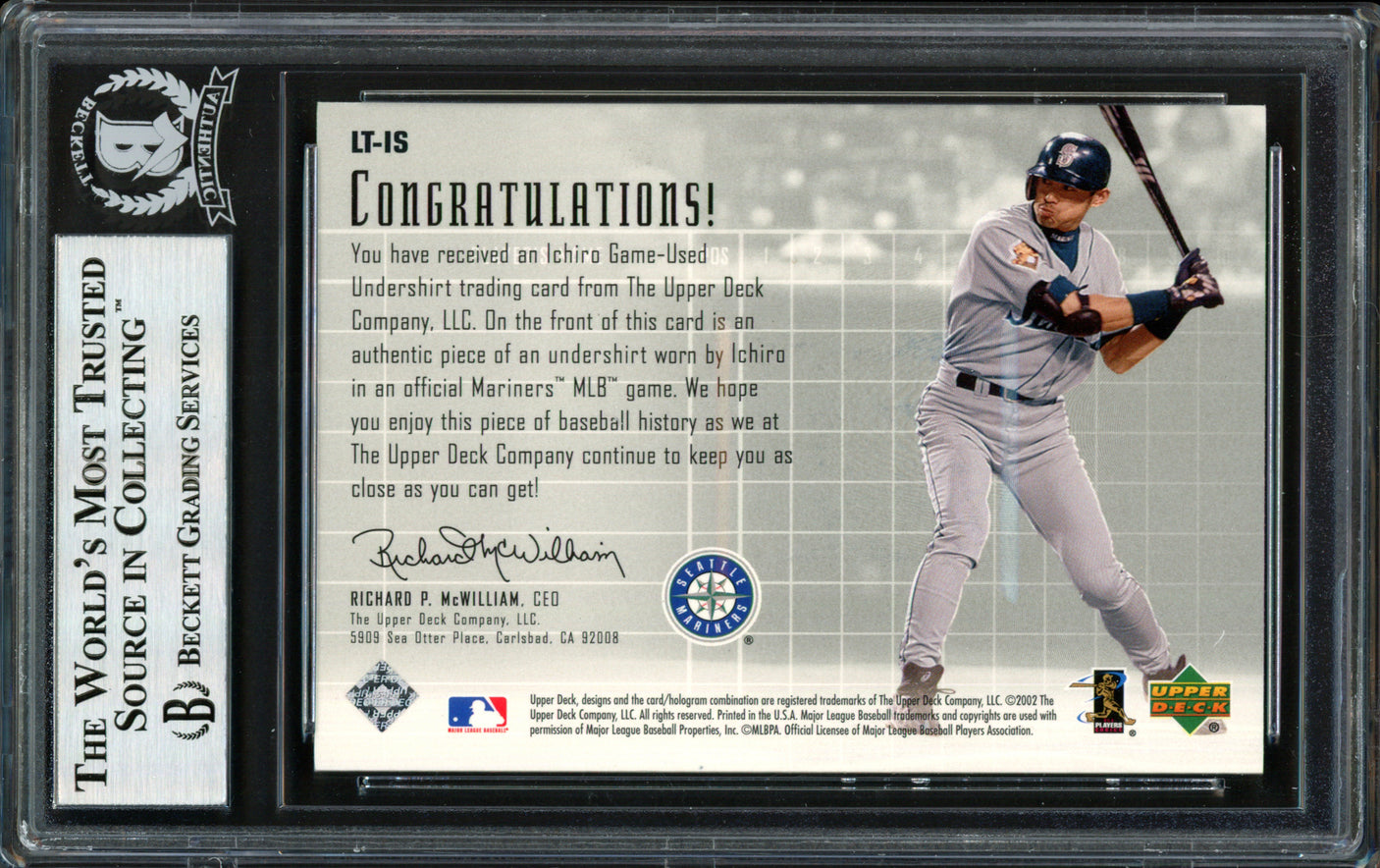 Ichiro Suzuki Autographed 2002 Upper Deck Lineup Time Jerseys Card #LT-IS Seattle Mariners Beckett BAS #12491706