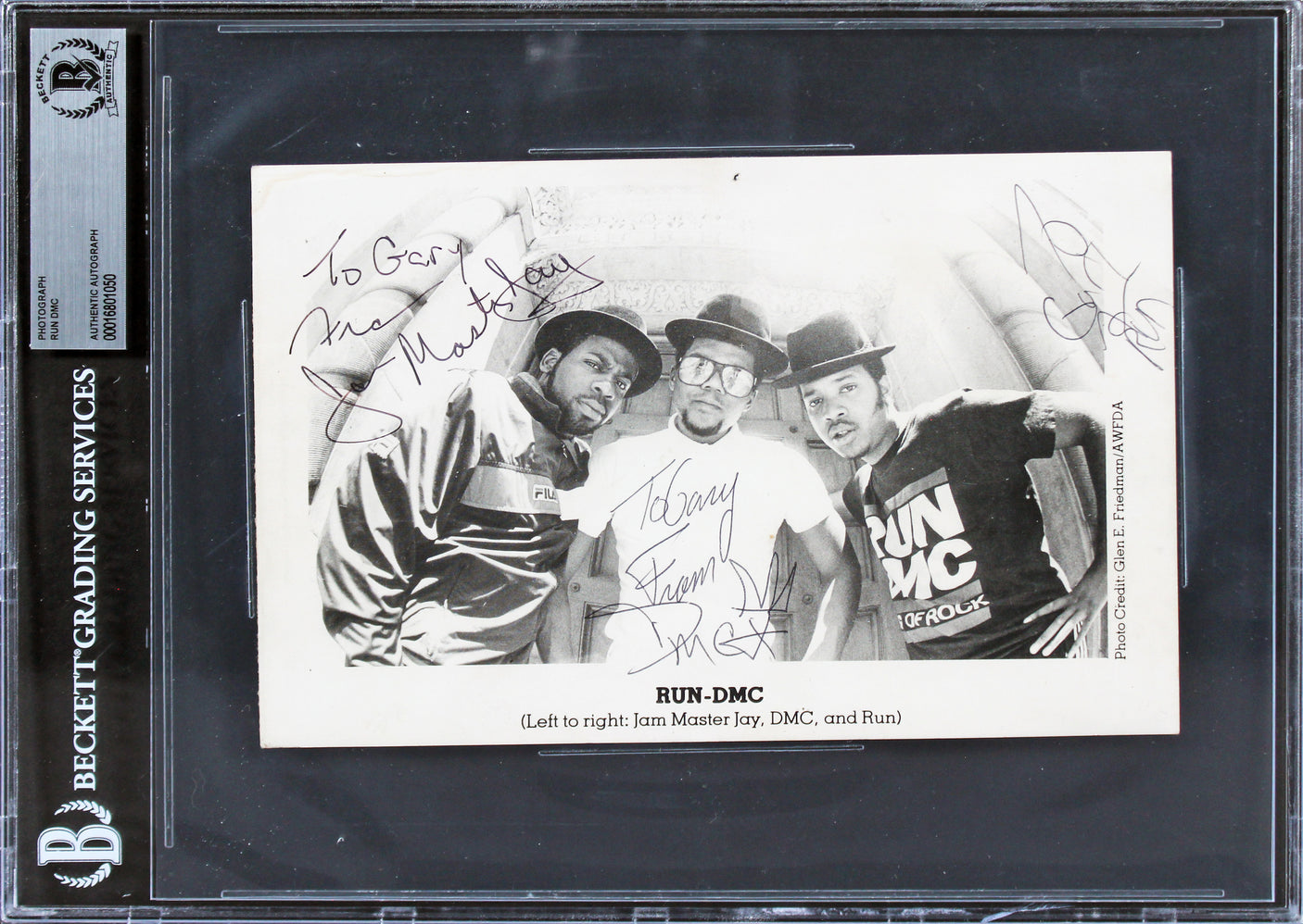 Run DMC (3) Jam Master Jay, DMC & Run Authentic Signed 5.5x8.5 Photo BAS Slabbed