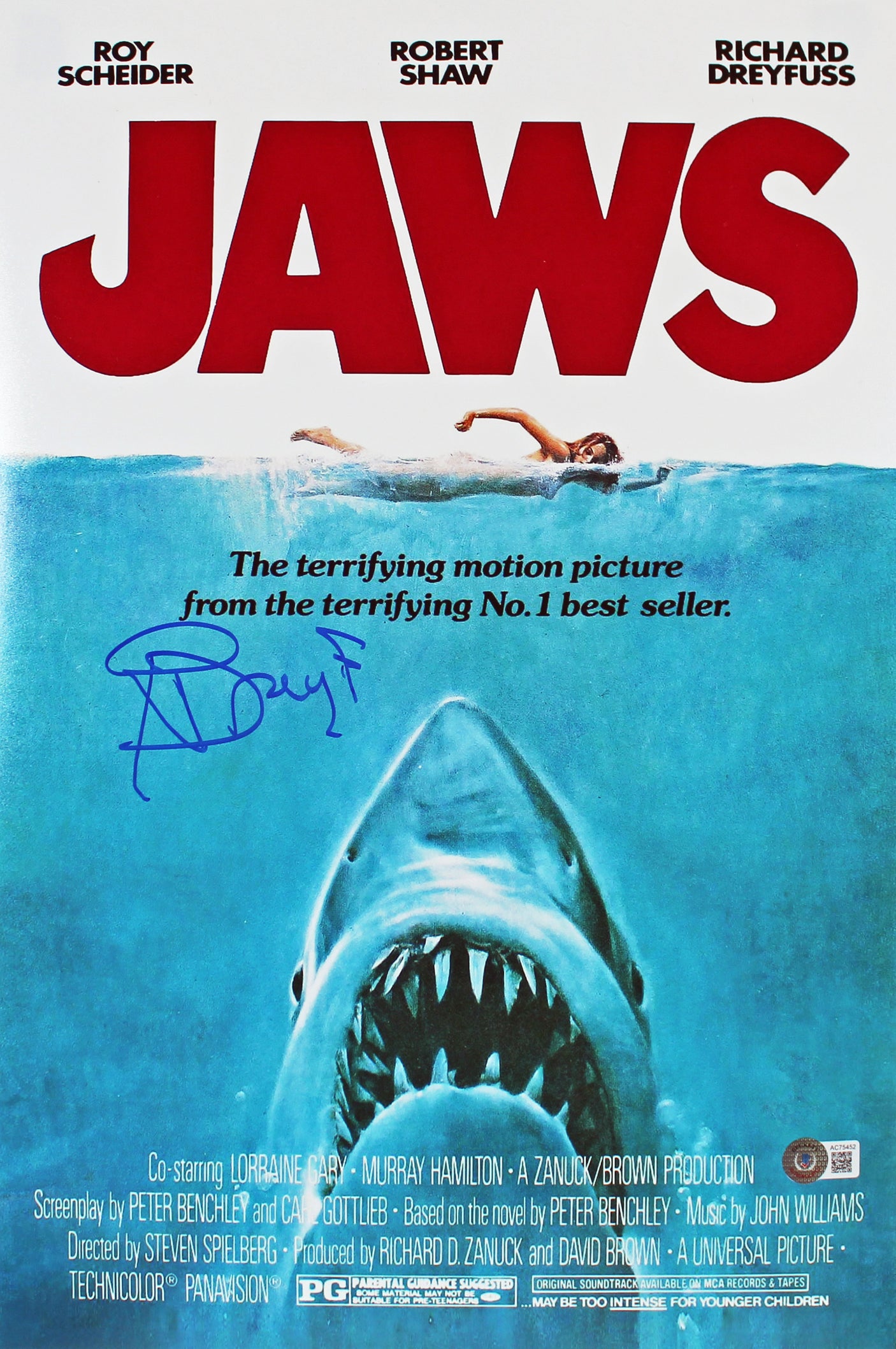 Richard Dreyfuss Jaws Authentic Signed 12x18 Mini Movie Poster Photo BAS