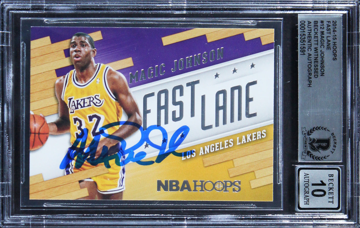 Lakers Magic Johnson Signed 2014 Hoops Fate Lane #12 Card Auto 10! BAS Slabbed