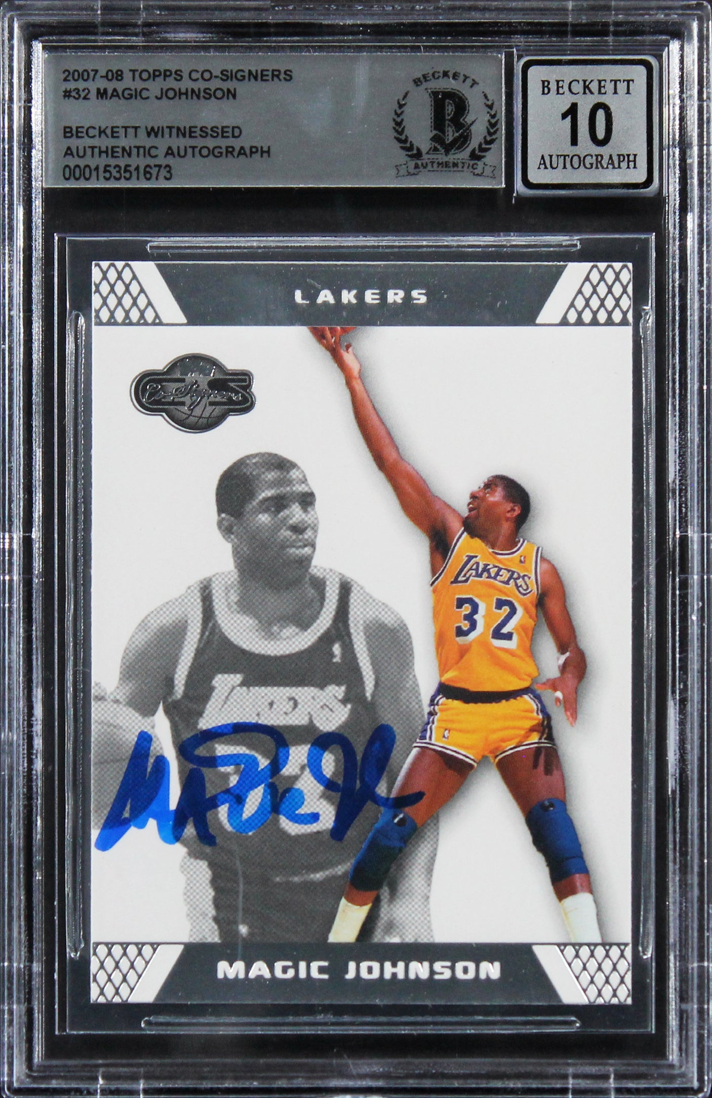 Lakers Magic Johnson Signed 2007 Topps Co-Signers #32 Card Auto 10! BAS Slabbed