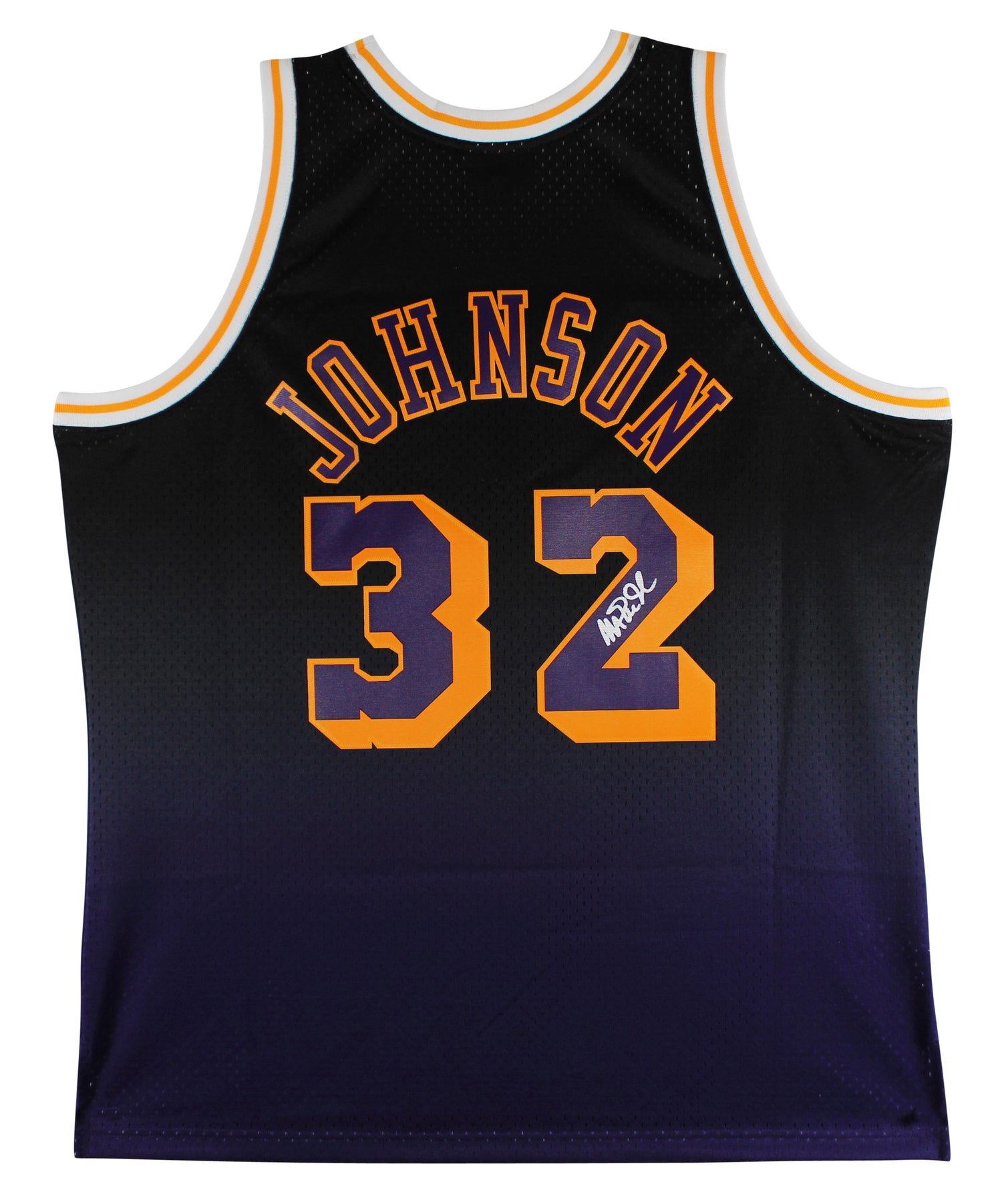 Lakers Magic Johnson Signed Black Two-Tone M&N 1984-85 HWC Swingman Jersey BAS W