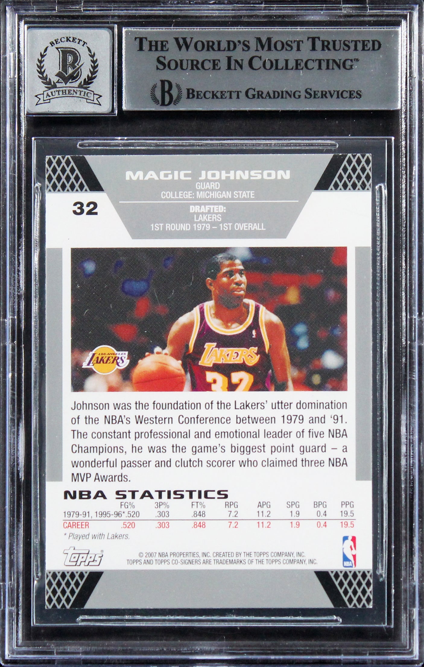 Lakers Magic Johnson Signed 2007 Topps Co-Signers #32 Card Auto 10! BAS Slabbed