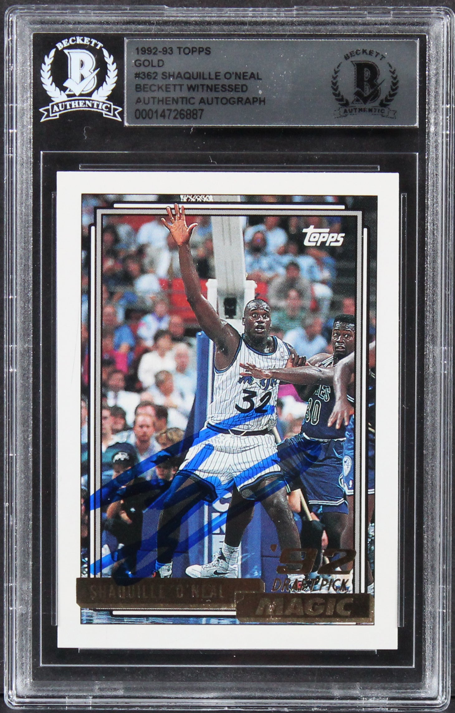 Lakers Shaquille O'Neal Signed 1992 Topps Gold #362 Rookie Card BAS Slabbed