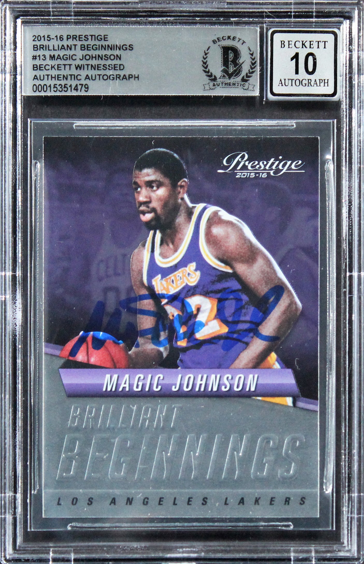 Magic Johnson Signed 2015 Prestige BB #13 Card Auto Graded 10! BAS Slabbed