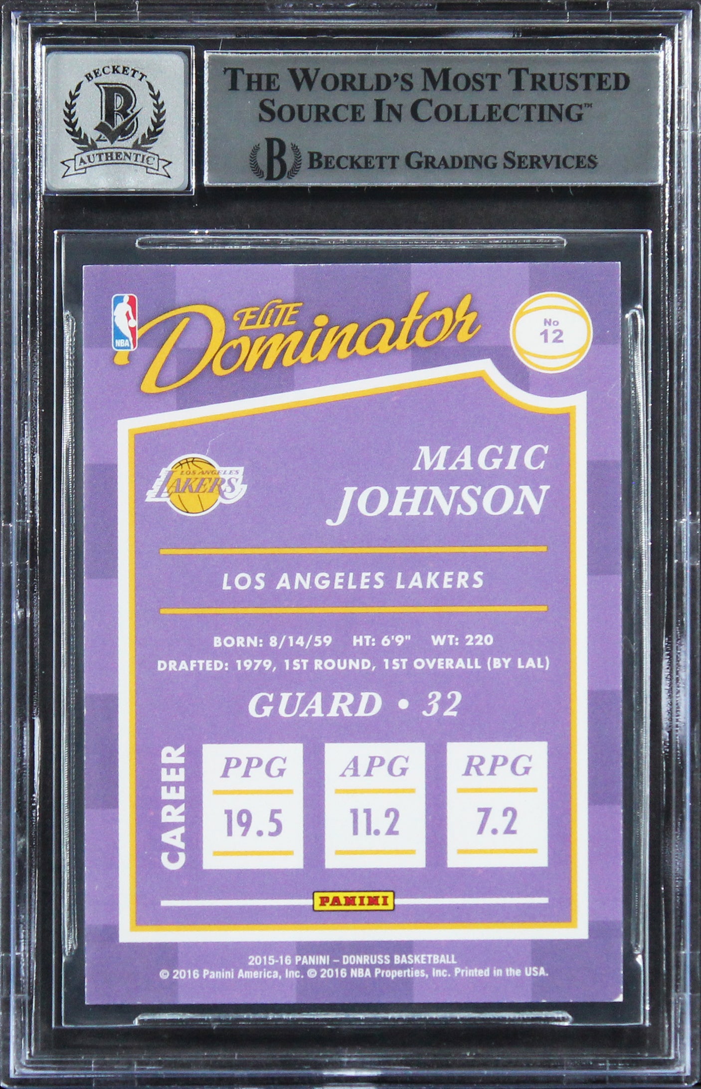 Magic Johnson Signed 2015 Donruss Elite HD #12 678/999 Card Auto 10! BAS Slabbed