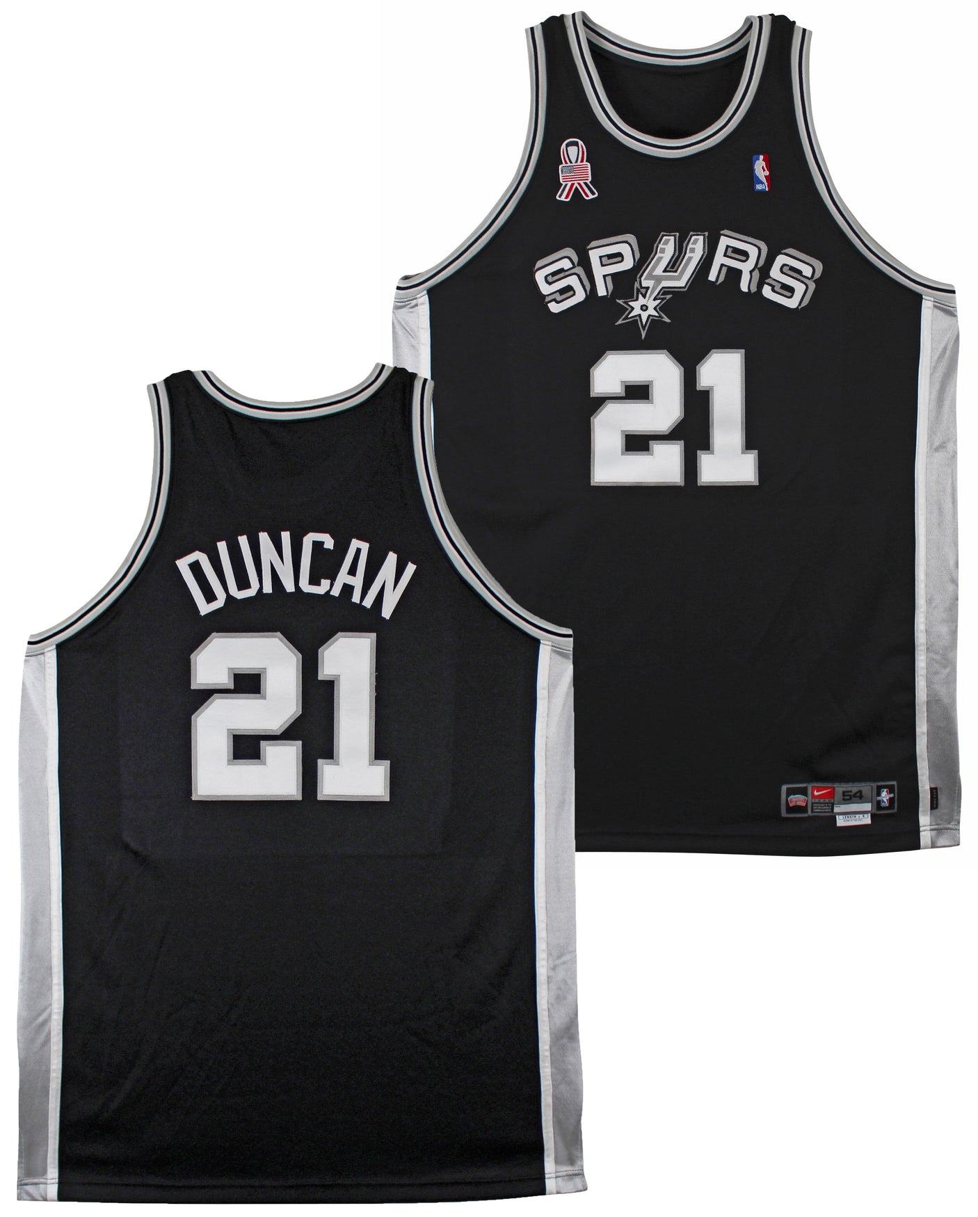 Spurs Tim Duncan 2001-02 Game Worn Nike +4" Extra Length Black Road Jersey