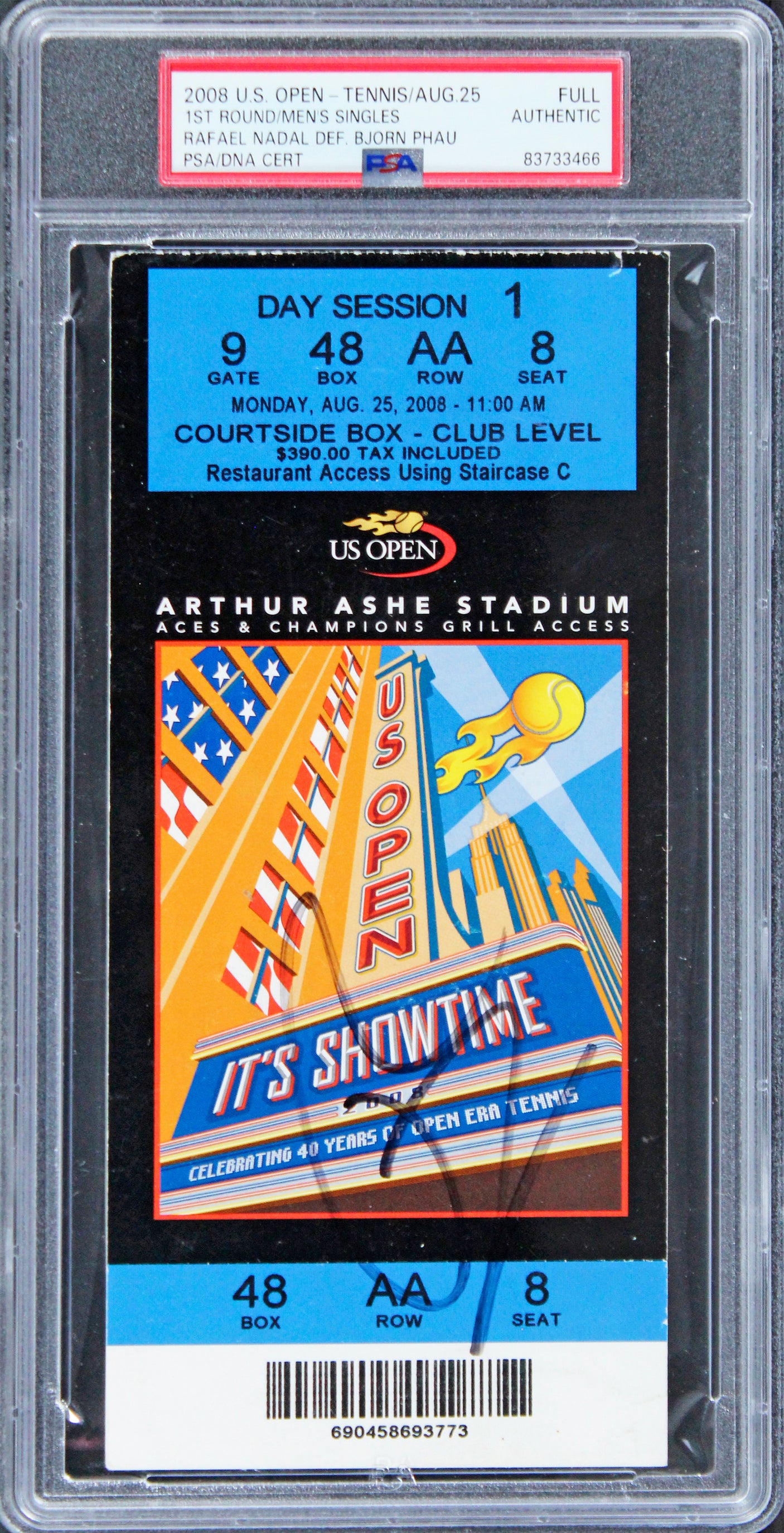 Rafael Nadal Signed 2008 U.S. Open First Round Full Ticket Stub PSA/DNA Slabbed