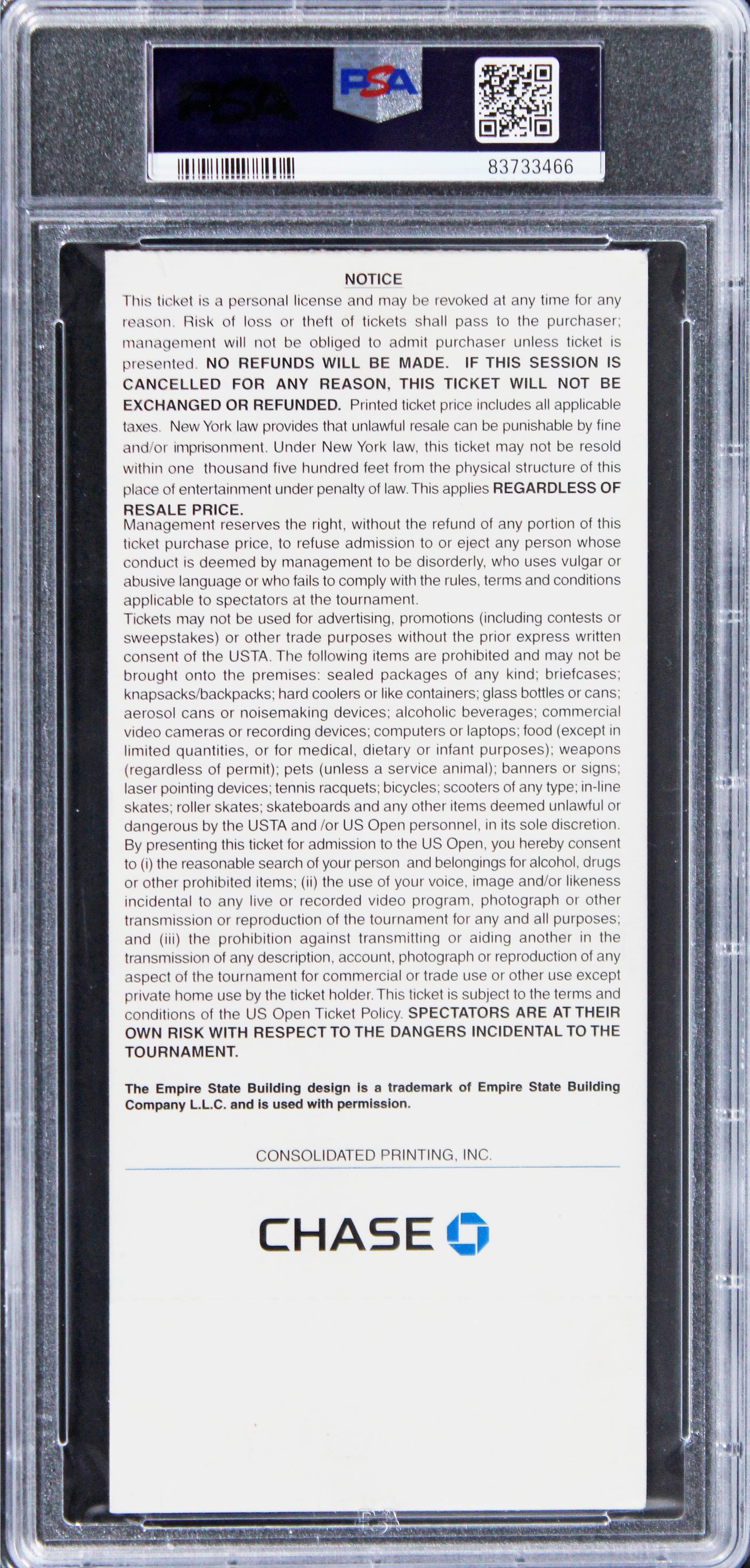 Rafael Nadal Signed 2008 U.S. Open First Round Full Ticket Stub PSA/DNA Slabbed