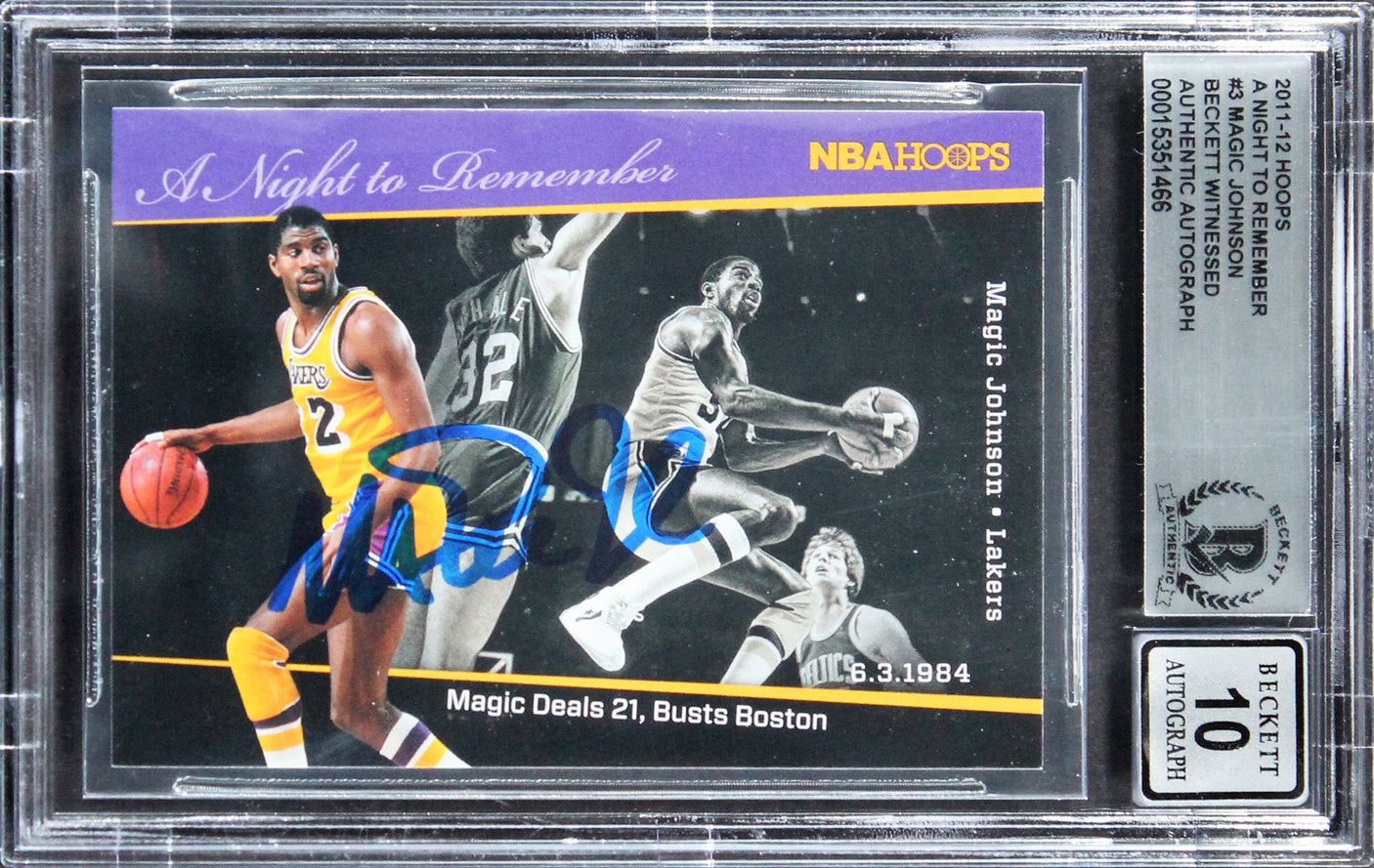 Magic Johnson Signed 2011 Hoops A Night To Remember #3 Card Auto 10! BAS Slabbed