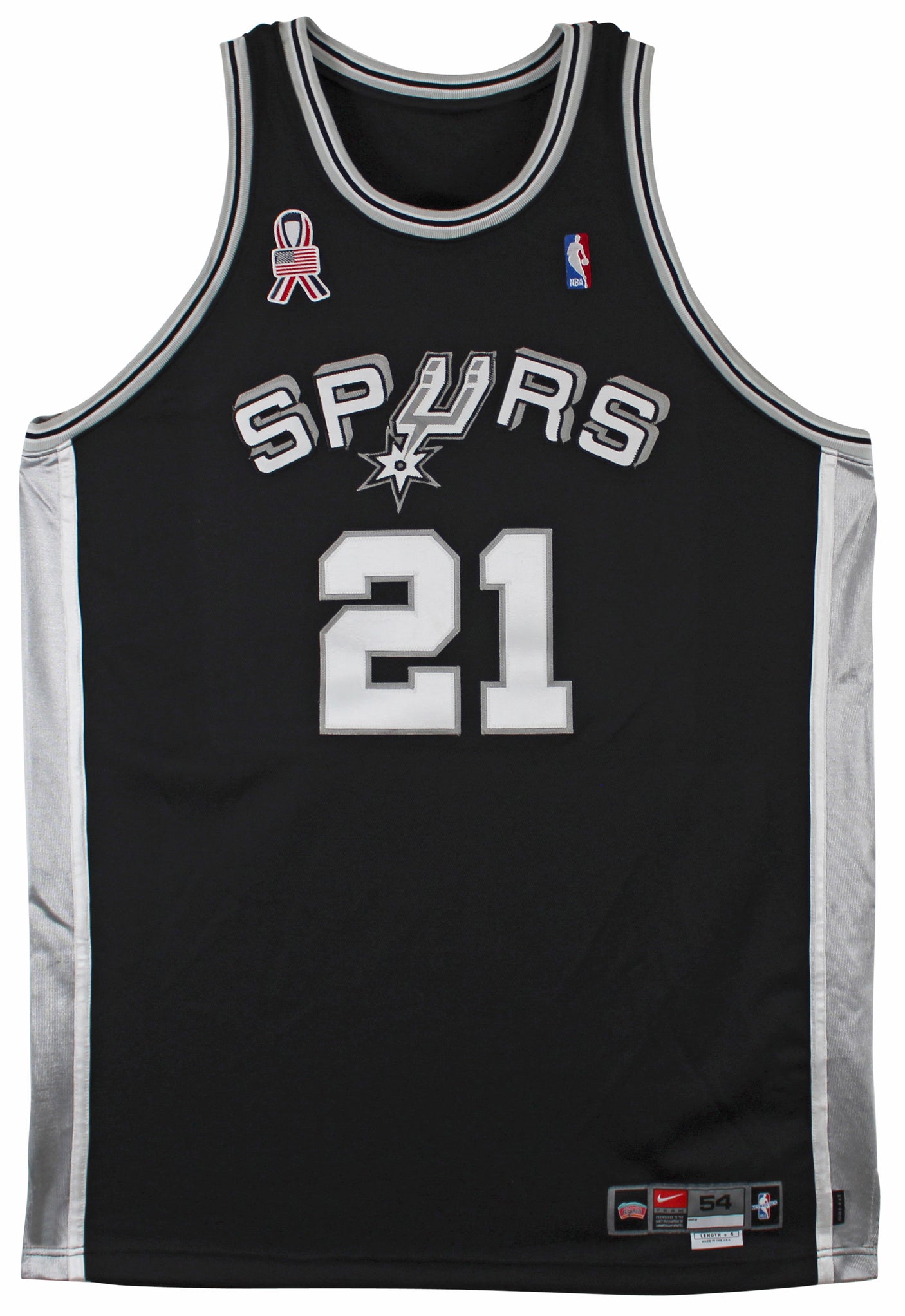 Spurs Tim Duncan 2001-02 Game Worn Nike +4" Extra Length Black Road Jersey