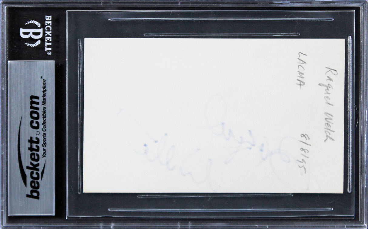 Raquel Welch The Three Musketeers Signed 3x5 Index Card w/ Blue Sig BAS Slabbed