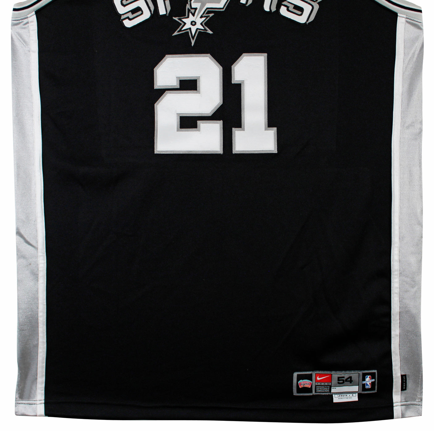 Spurs Tim Duncan 2001-02 Game Worn Nike +4" Extra Length Black Road Jersey