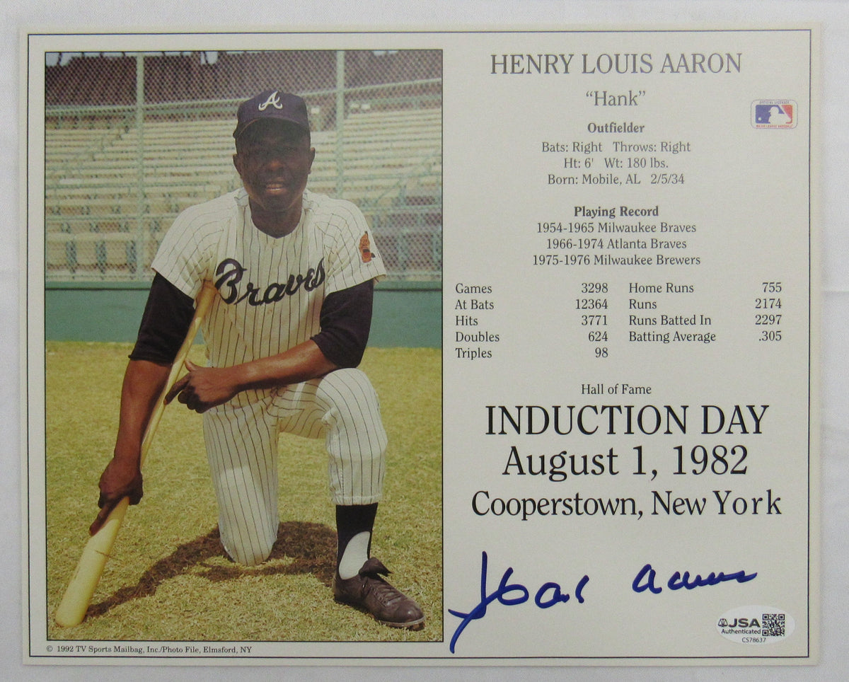 Hank Aaron Signed 8x10 Photo JSA CS78637