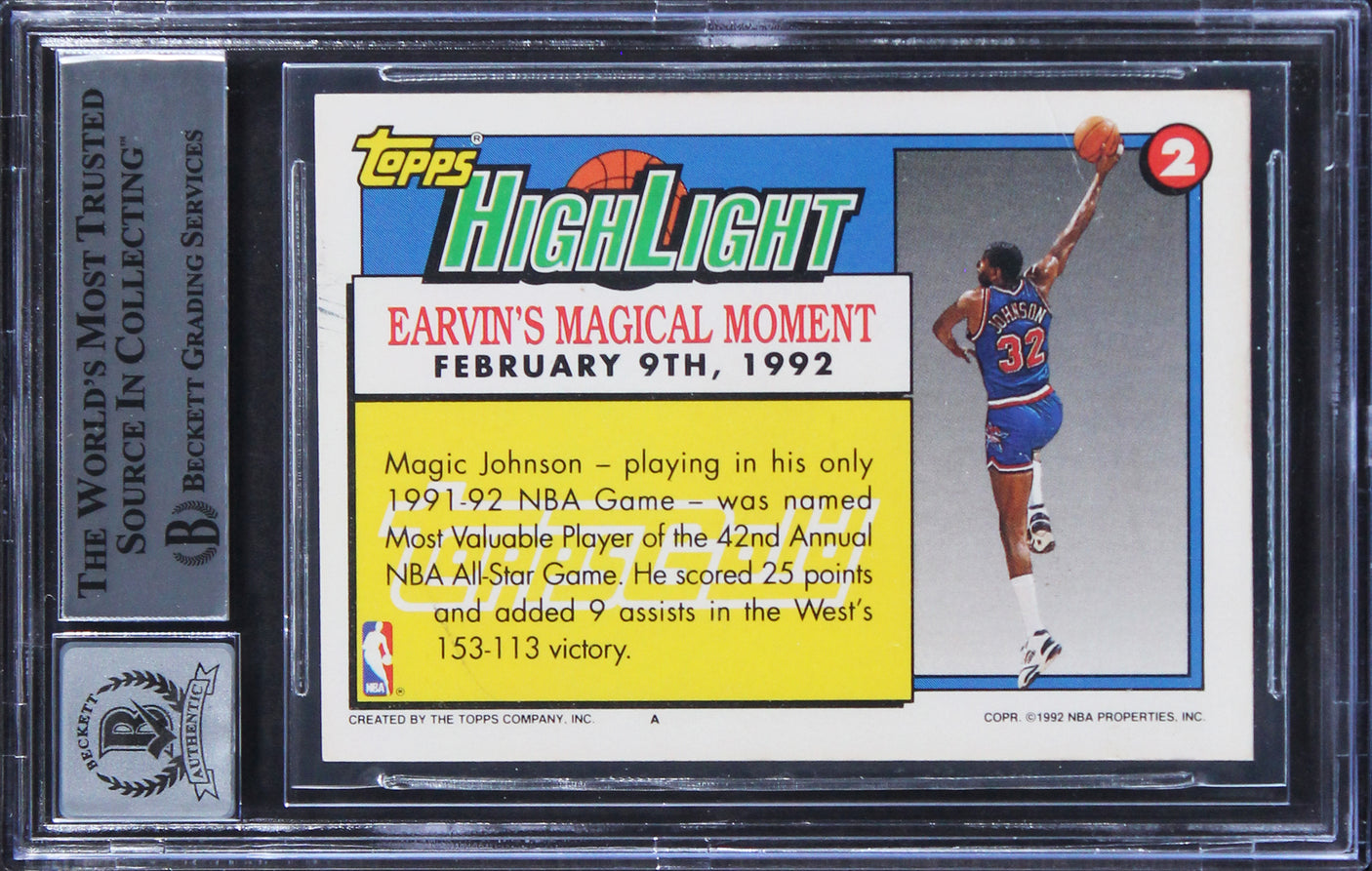 Lakers Magic Johnson Signed 1992 Topps Gold #2 Card Auto Graded 10! BAS Slabbed