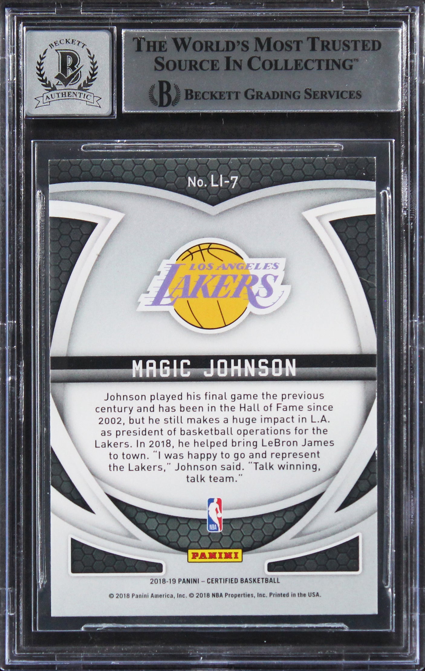 Lakers Magic Johnson Signed 2018 Certified LI #7 Card Auto 10! BAS Slabbed