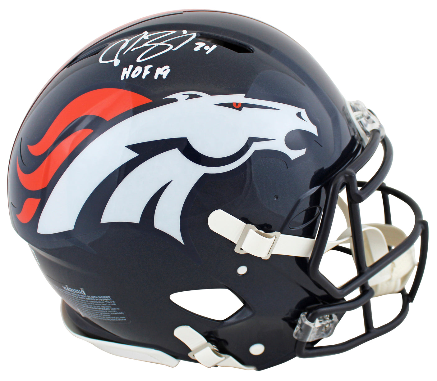 Broncos Champ Bailey "HOF 19" Signed Full Size Speed Proline Helmet BAS Witness