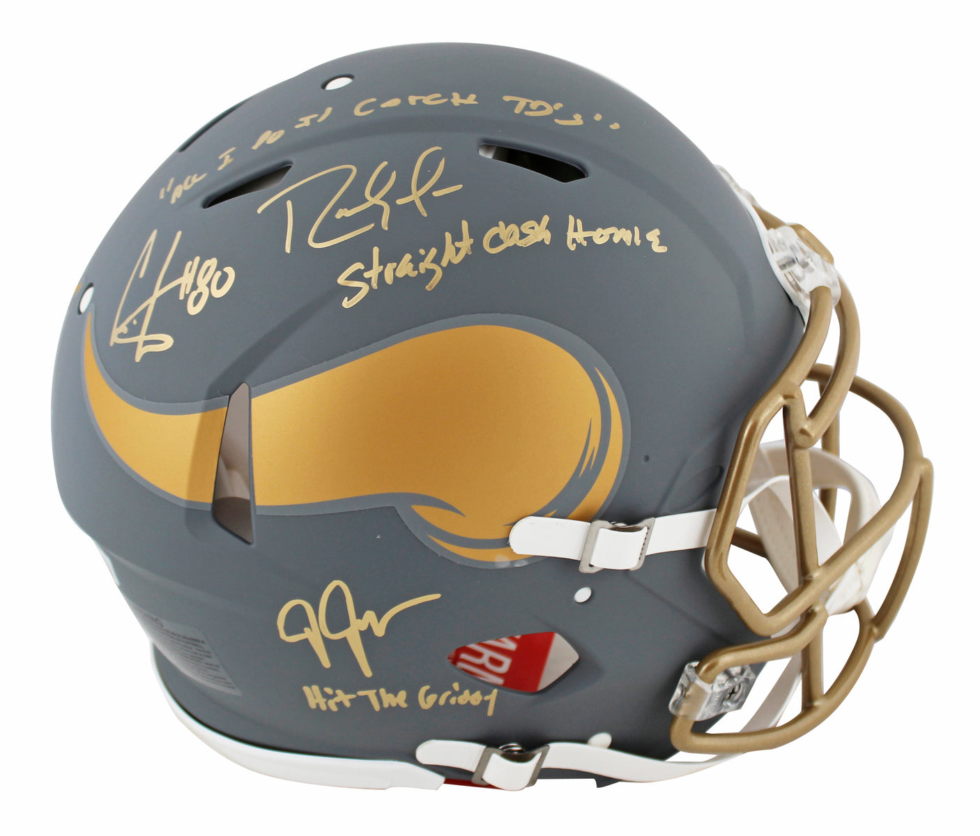 Vikings (3) Jefferson, Moss & Carter Signed Slate F/S Speed Proline Helmet BAS W