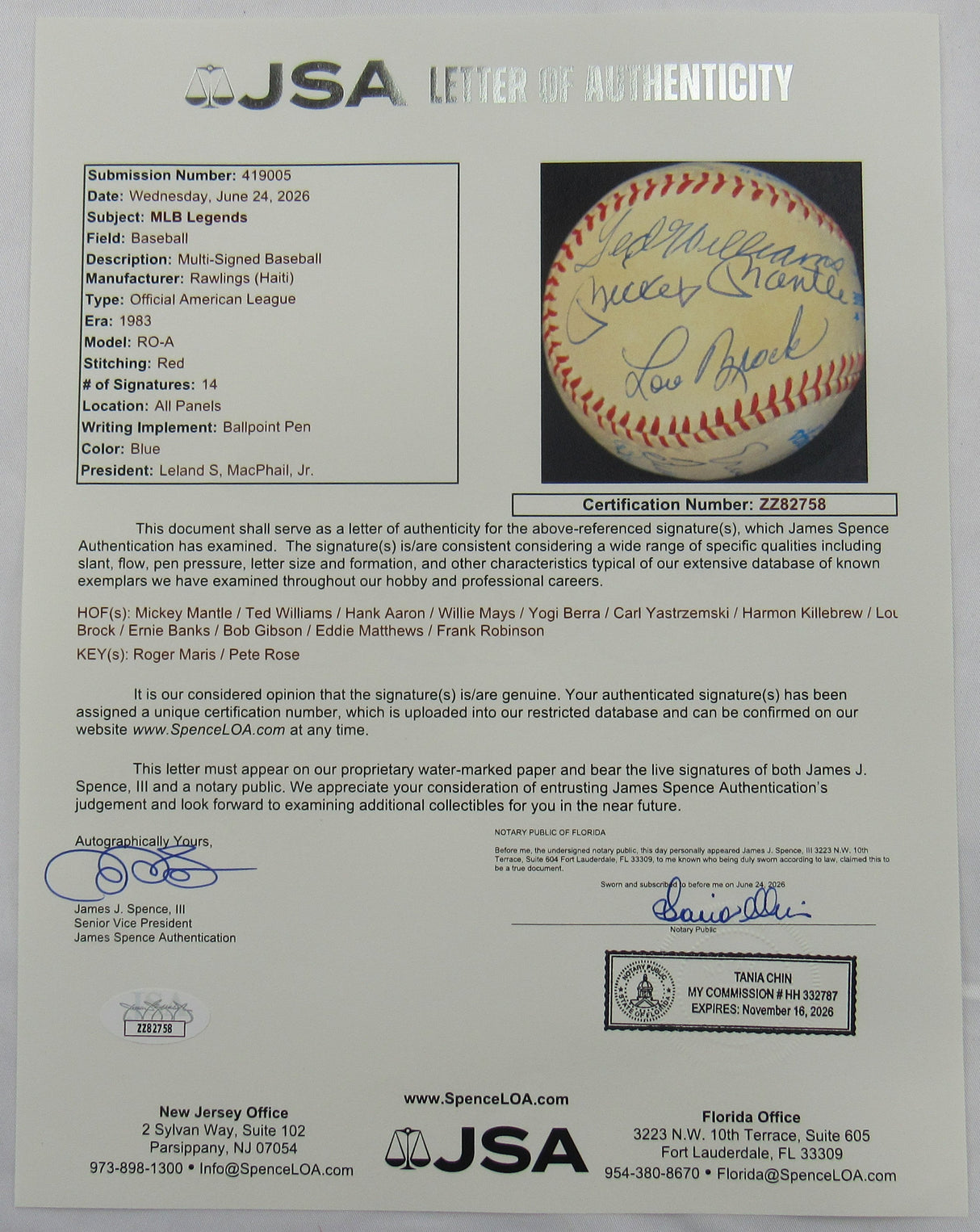 Roger Maris Mickey Mantle Ted Williams Hank Aaron +11 MLB Legends Signed Auto Rawlings Baseball JSA LOA ZZ82758