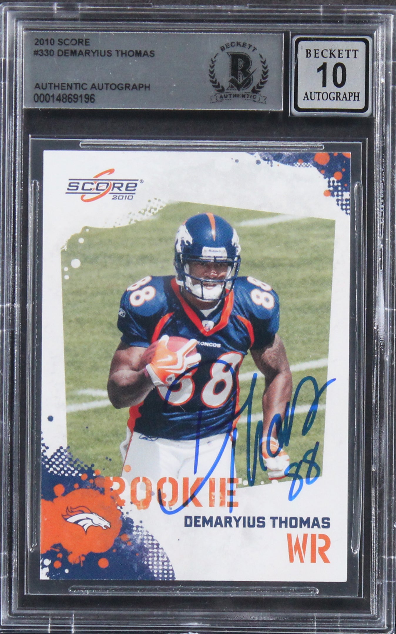Broncos Demaryius Thomas Signed 2010 Score #330 Rookie Card Auto 10! BAS Slabbed