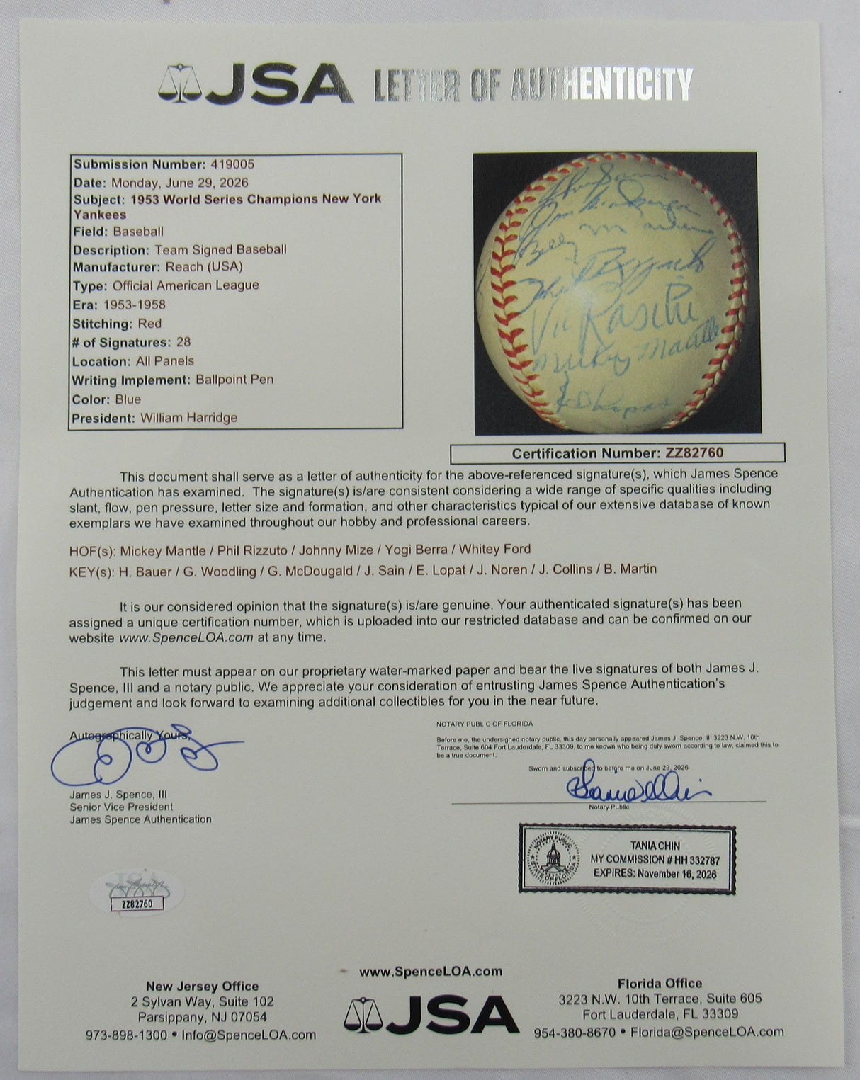 Mickey Mantle Phil Rizzuto Johnny Mize +25 1953 World Series Champions Yankees Team Signed Auto Rawlings Baseball JSA LOA ZZ82760