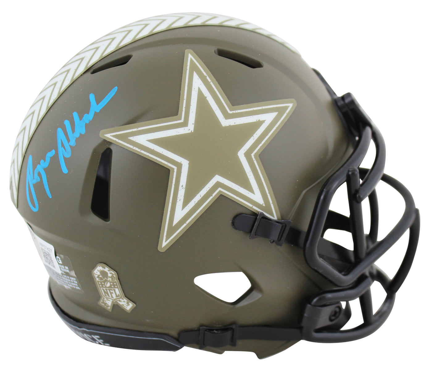 Cowboys Roger Staubach Signed Salute To Service Speed Mini Helmet BAS Witnessed