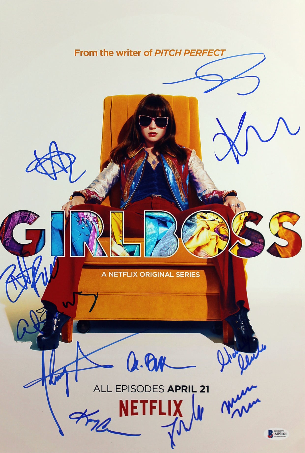 Girlboss (Britt Robertson, Johnny Simmons +9) Signed 12x18 Photo BAS #A85161