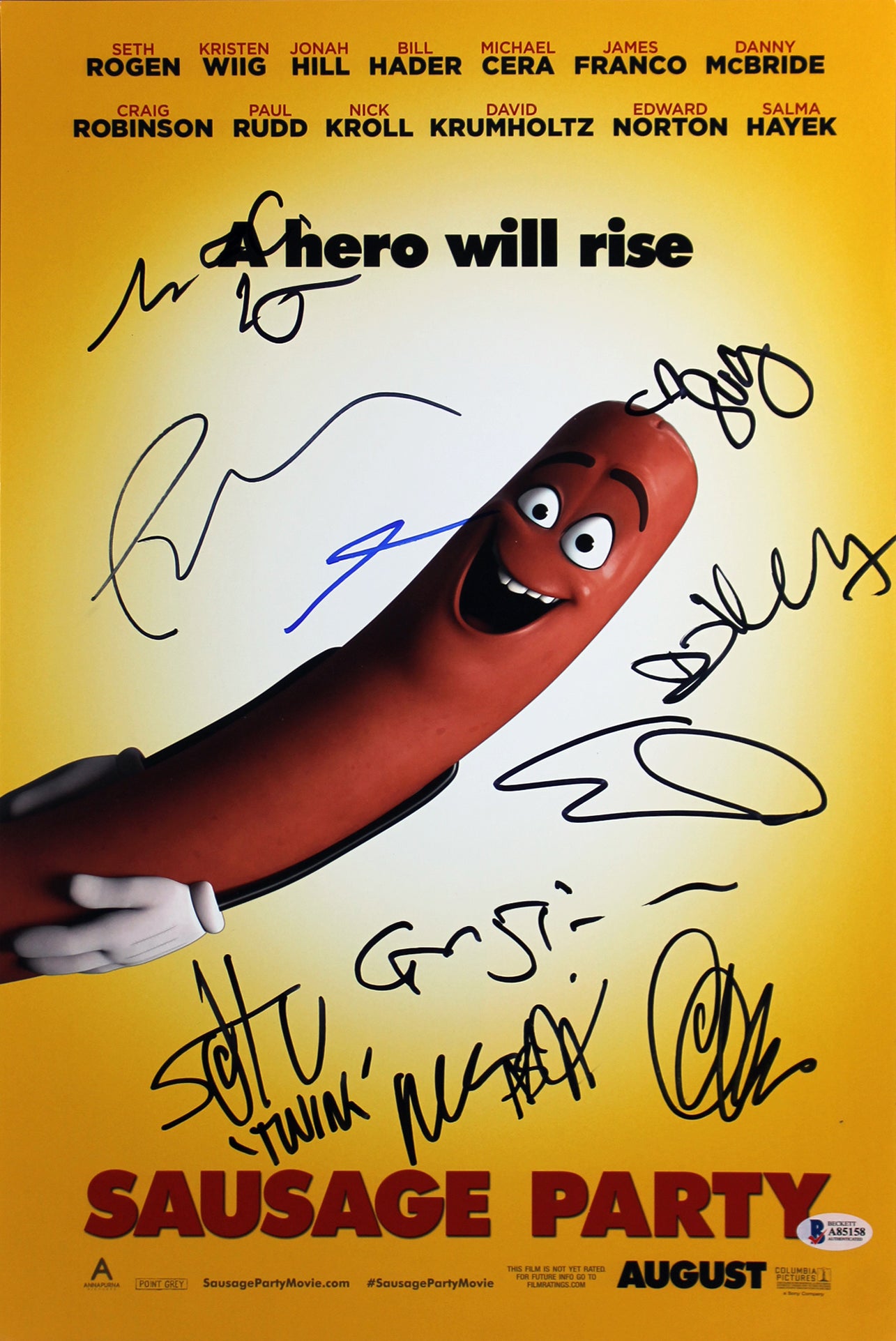 Sausage Party (Paul Rudd, David Krumholtz +8) Signed 12x18 Photo BAS #A85158